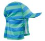 sun safe legionnaire hat for babies with teal and mid blue stripes from frugi