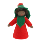 Ambrosius Fairtrade Wool Holly Crown Fairy Doll with Black Skin, in a Red Dress and Holy Leaf Crown 