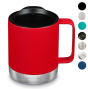 klean kanteen camp mug in red colour also showing other colours available at the side in circles