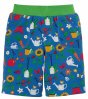 blue organic cotton reversible shorts with the garden print from frugi