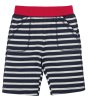 organic cotton jersey shorts with blue and white Breton stripes, front pockets and stretchy red waistband from frugi