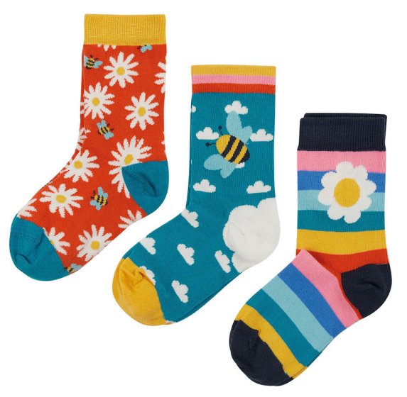 3 pack of socks with daisies and bees print from frugi