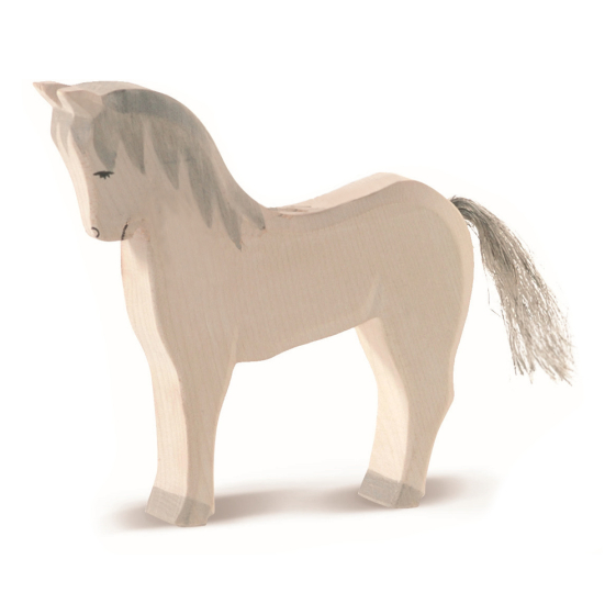 Ostheimer handmade wooden white horse toy figure on a white background