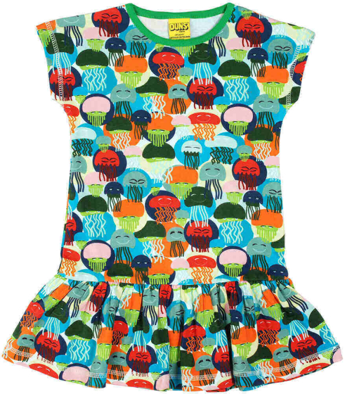 cap sleeve dress with frill skirt and multicoloured jellyfish print from duns