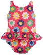 back of watermelon pink nappy swimsuit with the floral print from frugi