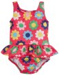 watermelon pink nappy swimsuit with the floral print from frugi