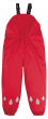 Frugi puddle buster trousers in red with reflective raindrops on anklkes and stirrups