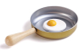 PlanToys play kitchen frying pan with pretend wooden fried egg. White background. 