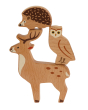 A closer look at the hedgehog, owl and deer from the Bajo Wild Animals Forest Set, on a white background