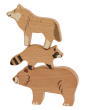 A closer look at the wolf, raccoon and bear from the Bajo Wild Animals Forest Set, on a white background