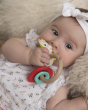 A closer look at the Sophie The Giraffe - Nature Chew Rattle, with a child chewing on the Sophie The Giraffe ring