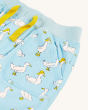 A closer view of the Frugi Children's Organic Cotton Aiden Printed Shorts - Splish Splash Ducks pockets on the front and a stretchy rib waistband with drawcord for an extra comfortable and great fit