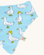 A closer look of the Frugi Organic Cotton Baby Gift Set - Splish Splash Ducks. Made from GOTS Organic Cotton, of a light blue duck print bib on a cream background