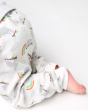 A closer look of the white cuffed sloth and rainbow pull ups with a folded waistband, on the Frugi Children's GOTS Organic Cotton Frankie Summer Outfit - Sleepy Sloths, on a light grey background