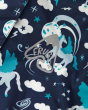 Close up of the reflective Frugi logo on the waterproof all in one outfit