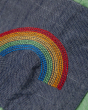 Close up of the embroidered rainbow on the hotch potch zoey block dress 