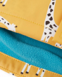 Close up of the fleece lining on the Frugi eco-friendly yellow puddle buster jacket