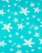 The white flower pattern print on the teal blue fabric of the Frugi Sally Swimsuit - Macaw.