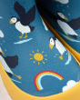 Close up of some water droplets on the Frugi puddle buster wellington boots