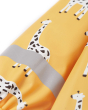 Close up of the giraffe print on the Frugi recycled plastic puddle buster jacket