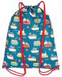 Frugi Goot to Go childrens blue bag with prints of boats all over