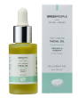 Green People Anti-Ageing Facial Oil with Sequoia and Rosehip in a dropper bottle next to it's packaging box, pictured on a plain background 