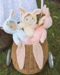 Bella, Basil and Bobbin Bunny in a gumdrop lined Luggy Basket