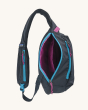 The Patagonia Atom Sling 8L - Patchwork bag in Vessel Blue open zipper compartment