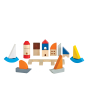The PlanToys Marina Blocks. A set of 27 wooden blocks including decks, sail boats, port city and lighthouse for creative, open-ended play