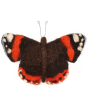 The Makerss Needle Felt Red Admiral Butterfly. A beautifully crafted butterfly in red, black and white, sat on a white background