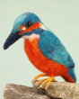 The Kingfisher is ready to catch some fish! The Makerss Needle Felt Kingfisher. A beautifully crafted Kingfisher with an orange belly, black beak and blue and white plumage, stood on a small rock