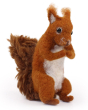 A closer view of The Makerss Needle Felt Red Squirrell. A beautifully crafted red squirrel with a ginger and white felt body, brown bushy tail and black stick in eyes, on a white background