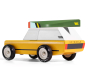 Picture of magnetic wooden canoe toy attached to a Candylab Cotswold Car.