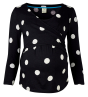 Frugi long sleeved gots organic cotton long sleeved wrap top in black with white polka dots