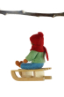 Ambrosius collectable boy on sledge Christmas decoration hanging from a stick on a white background