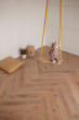 Babai sustainable wooden rope swing hanging in a living room next to a wooden dollhouse and plant pot 
