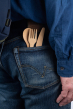 Bambu Knife, Fork & Spoon Set pictured in back pocket of denim jeans