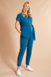 Woman wearing the Frugi Adult deep sea blue coloured Hannah Maternity Jumpsuit 