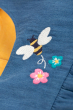Close up of the bee and flower embroidery detail Frugi Chambray Bumblebee yellow Daisies Gracie Reversible Dungaree 