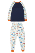 back of organic cotton PJs for children with a central orange campervan applique on the long-sleeve top from frugi