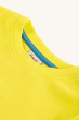 A closer look at the dark green piping on the inside of the collar on the Frugi Organic Carsen Embroidery T-Shirt - Banana / Macaw. On a cream background
