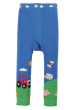 blue knitted leggings with tractor and farm animals design from frugi