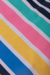 Close up of the rainbow stripes on the front of the Frugi Indigo Stripe Kiri Tankini 