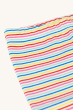 A closer look at the waistband on the Frugi Children's Organic Cotton Laurie Rib Shorts - Rainbow Stripe. Long organic cotton rib cycling shorts for children in white with a colourful rainbow stripe 
