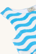 A closer look at the short vest sleeves and wavy blue and white print on the Frugi Children's Organic Cotton Samantha Sleeveless Summer Dress - Wave Stripe / Shell. 