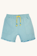 Frugi Children Organic Cotton Rocky Reversible Shorts - Stingray / Jawsome, with the pale blue fabric and yellow drawstring on a cream background