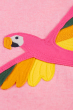 A closer look at the Pink Macaw applique detail on the Frugi Organic Little Creature Applique T-Shirt - Pink Marl / Macaw