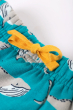 close up of yellow coloured waist tie on the Frugi Switch Snuggle Crawlers - Camper Whales