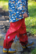 Frugi puddle buster red waterproof recycled polyester trousers