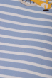 Close up of the light blue and white coloured stripes on the Frugi Tide blue Breton striped Bicycle Elise Applique T-Shirt 
